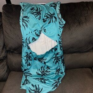 Source Unknown Teal and Black Midi Dress